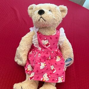 Global Designs Plush Bear in Pink Hello Kitty Patterned Dress